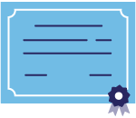 Horizontal certificate icon with ribbon on bottom right