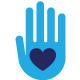 Icon of blue hand with heart in the center.