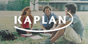 Kaplan logo on top of an image of a group of students studying