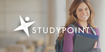 StudyPoint logo on top of an images of a female college student holding books